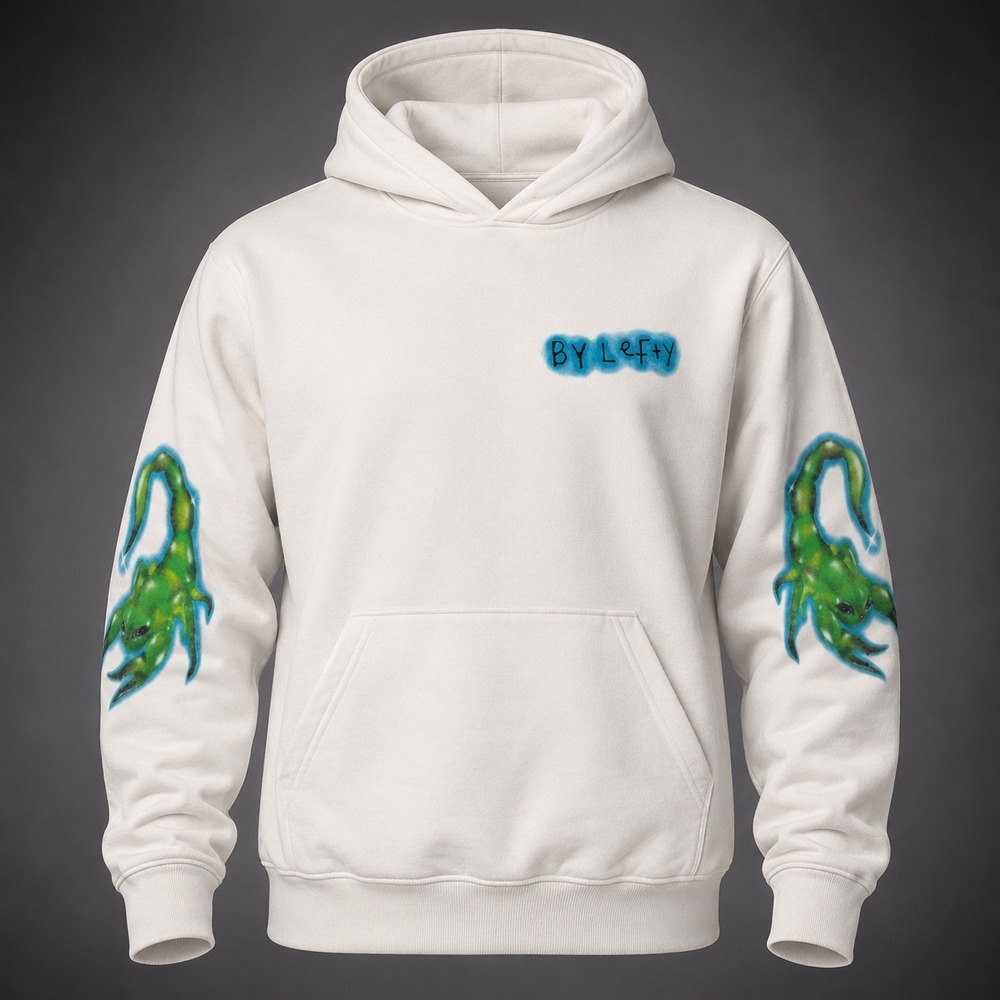 Y2K By Lefty Scorpion Airbrush Hoodie Mens S White 14oz Fleece Streetwear Goth‎